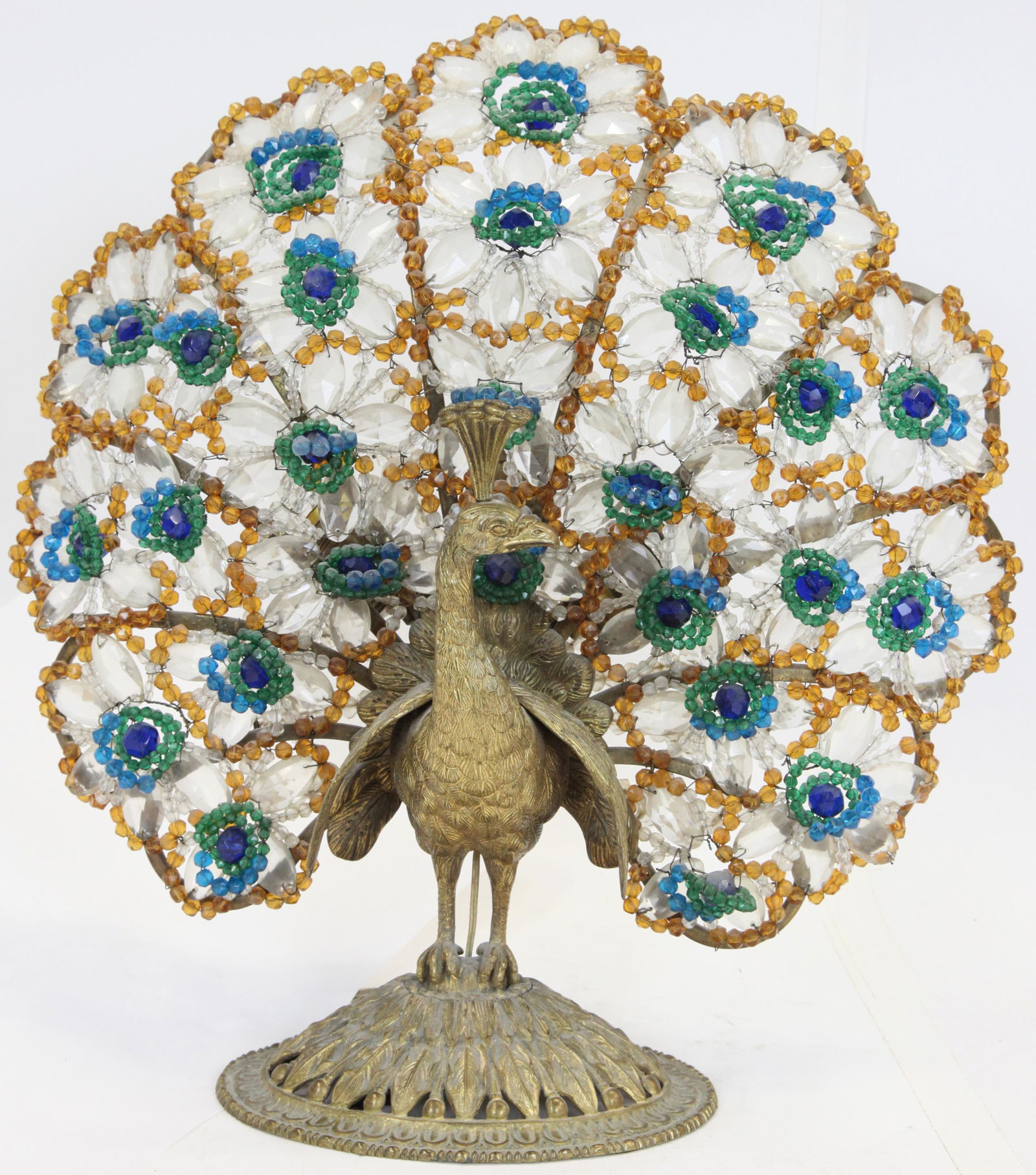 BRONZE AND GLASS PEACOCK LAMP (1 of 7)