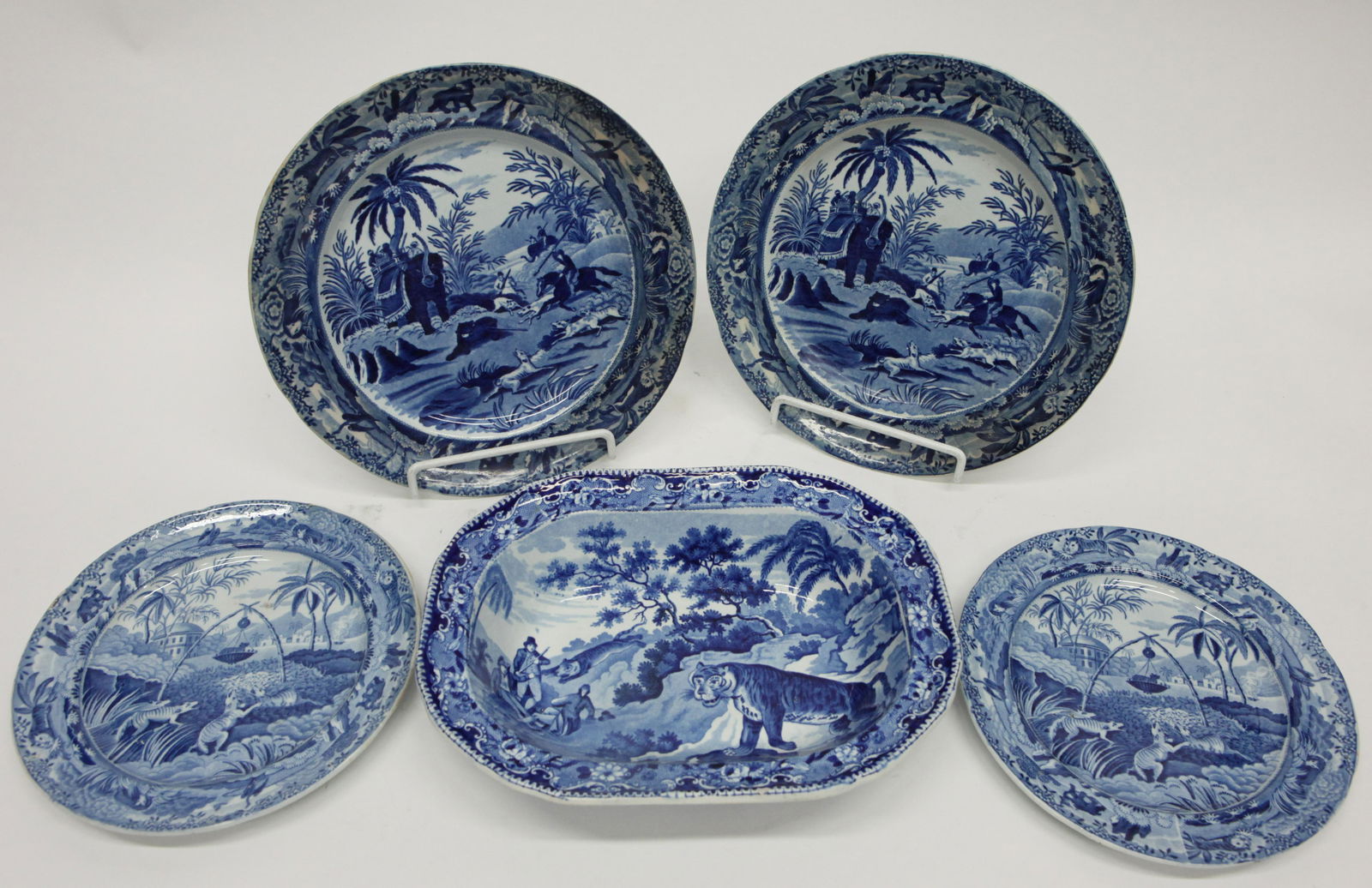 BLUE TRANSFERWARE HUNTING SCENES (5) (1 of 13)