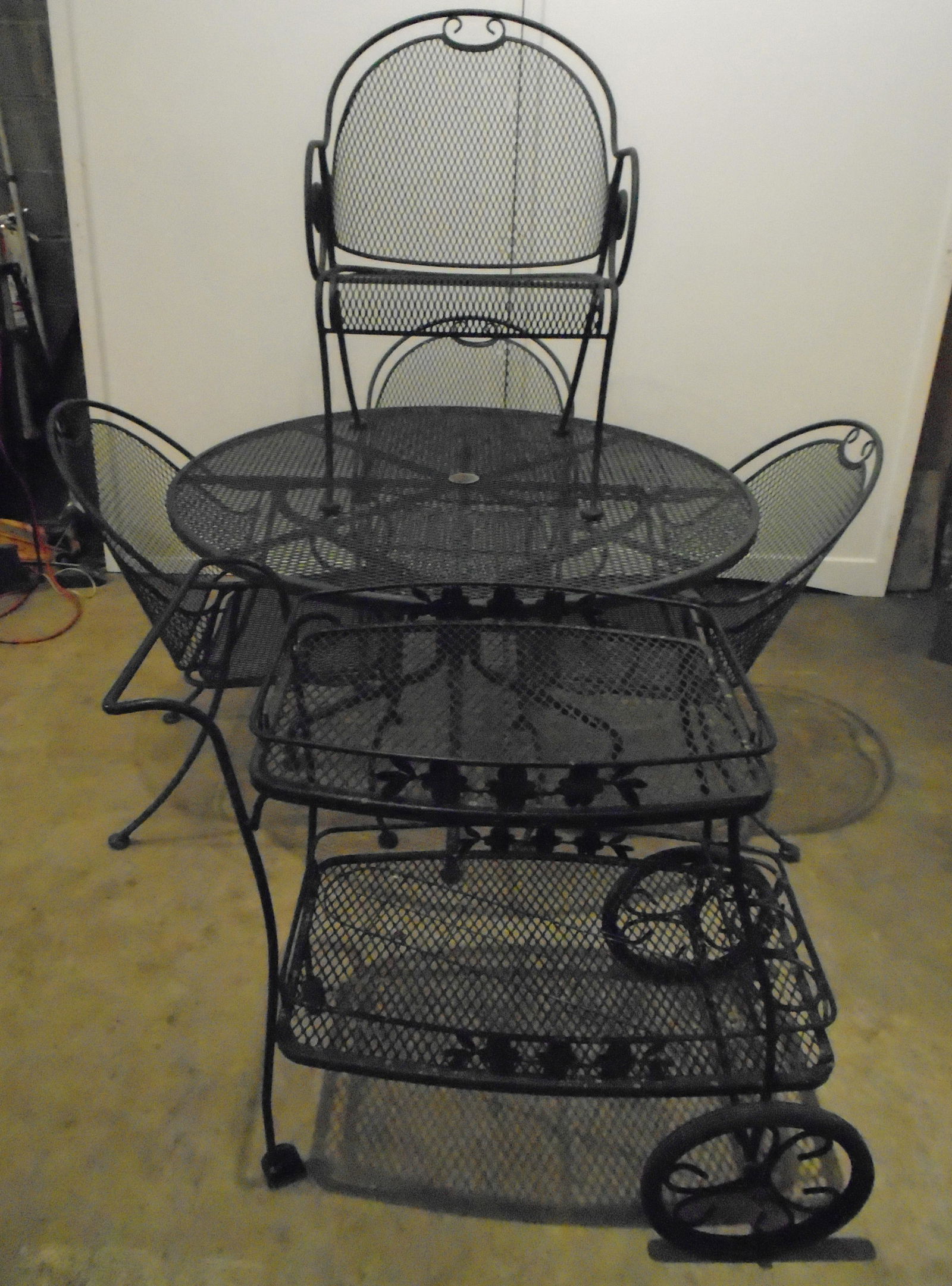 WROUGHT IRON TABLE, CHAIRS AND SERVING CART (1 of 3)
