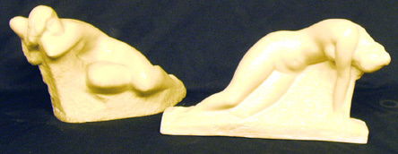 VINCENT GLINSKY Reclining Nude Sculptures (2): Alabaster pair; each signed; 12 ½" (length); 7" (height).