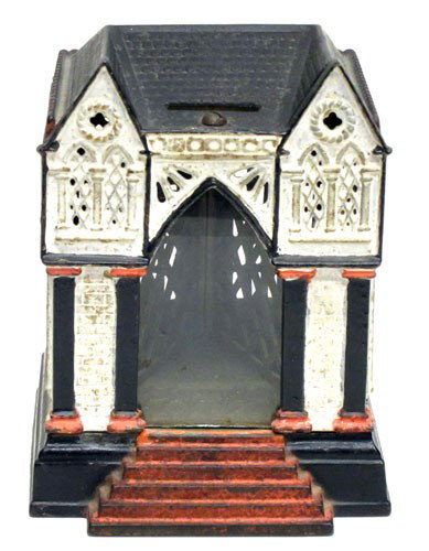 MULTIPLYING BANK: Painted cast iron; some re-paint; interior rust; H-6 1/2", F-G