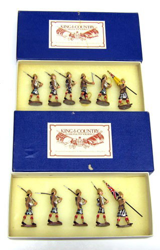 GENNART LIMITED BOXED FIGURES (2): King and Country Original Toy Soldiers; #HB1/88 Scottish Soldiers (6) pieces; #HB5 (5) pieces; original boxes; on foam; few minor bends on weapons; boxes have a little wear; VG-EX