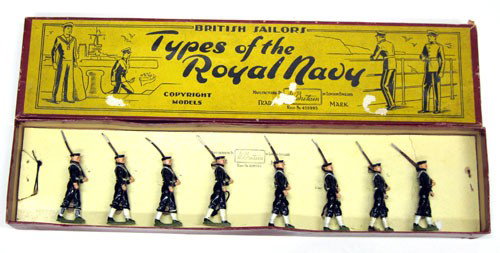 #2080 BRITAINS BOXED FIGURE SET: #2080 Royal Navy (8) pieces; original box; original tie-downs; minor flakes, minor box wear and tear, VG-EX