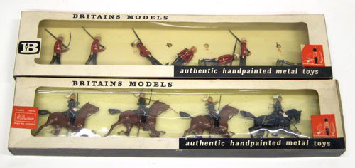 (2) BRITAINS BOXED FIGURE SETS: #9157 Canada Light Infantry, (7) pieces; #1631 Governor General Horse Guards Canada, (4) pieces; original boxes; original tie-downs; minor box wear; VG-EX