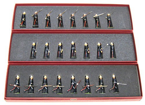 (3) BRITAINS BOXED FIGURE SETS: #2071 Royal Marines, (7) pieces; #97 Royal Marines Running, (8) pieces; #35 Royal Marines, (8) pieces; custom boxes; in foam; minor chips; VG-EX
