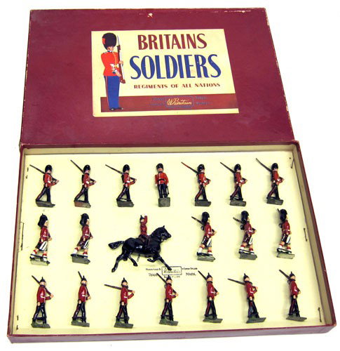 BRITAINS BOXED FIGURE SET: #1323 Royal Fusiliers, Royal Sussex Regt & Seaforth Highlanders, original box, original tie-downs, very minor flakes, minor box wear and tear, VG-EX