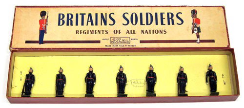 BRITAINS BOXED FIGURE SET: #2090 Royal Irish Fusiliers (7) pieces, original box, original tie downs; (1) flake, minor box wear and tear, VG-EX
