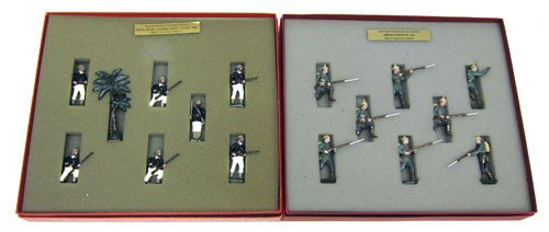 (2) BRITAINS BOXED FIGURES: #42 Royal Navy Landing Party, (8) pieces; #811 German Infantry (8) pieces; original boxes; in foam; EX-NM