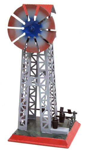 STEAM ATTACHMENT: Unknown maker; windmill with double trip hammer; repainted some replaced parts; H-12", base 5" x 5", F-G