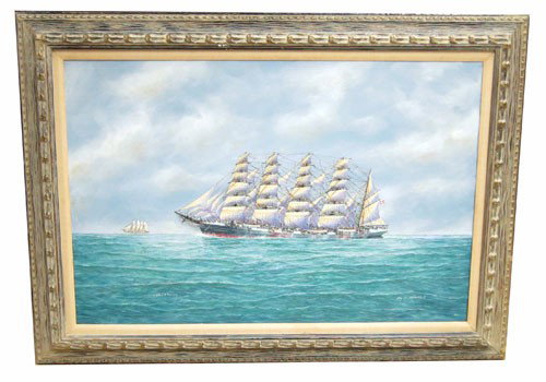 ARNOLD NAUTICAL PAINTING: Oil on canvas; signed J. Arnold; "Kqben Haven"; framed. 24" x 36"; EX