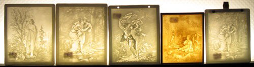(5) LITHOPHANES: Rectangular, children, young women, classical, H-4 1/2"-5", G-VG