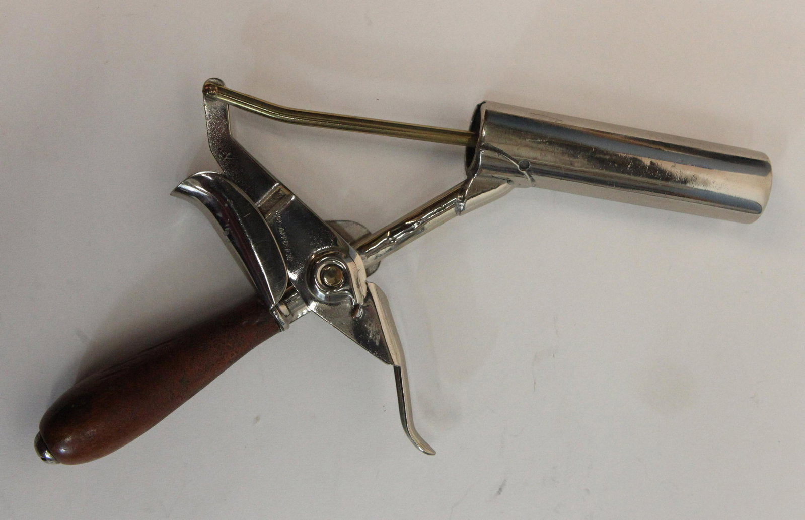 COLD DOG ICE CREAM SCOOP: Metal with wood handle, made in Canada - "Pat Applied For", normal wear, H-10 1/2", VG-EX