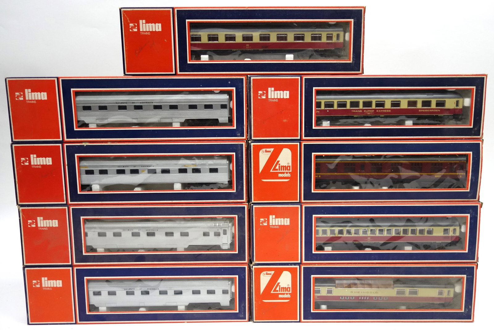 LIMA HO SCALE PASSENGER CARS (9): Railways of Australia, DB, Rheingold; original boxes, longest 13", G-VG