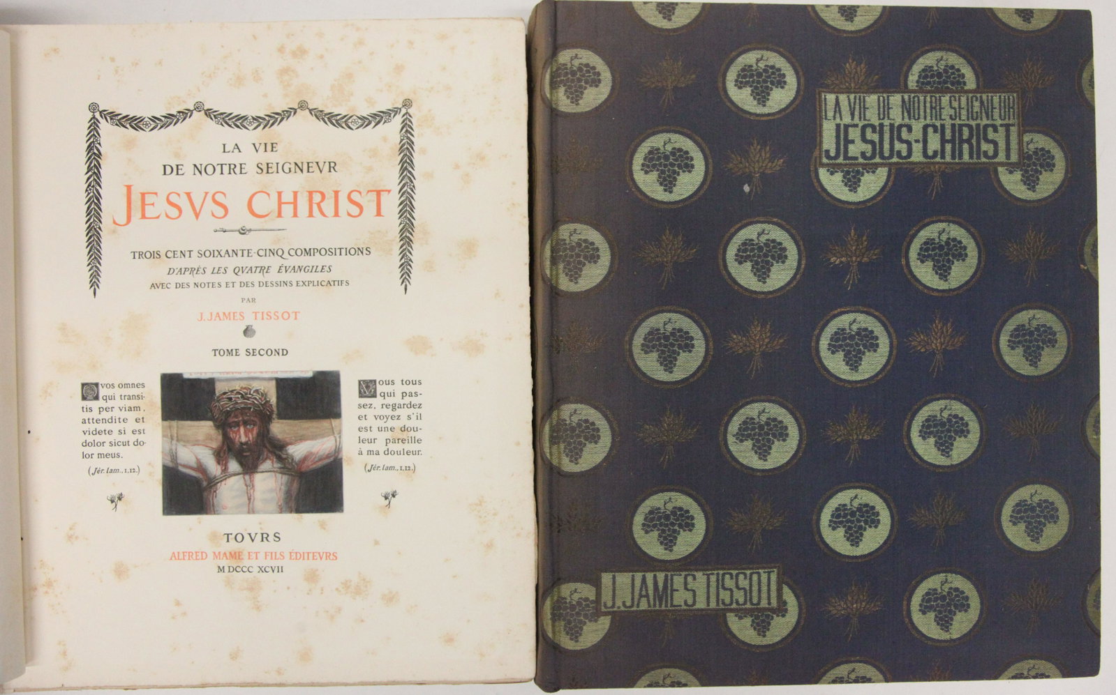 (2) LIFE OF CHRIST- TISSOT BOOKS: Lavie De N.S. Jesus Christ; illustastration de J. James Tissot; A. Mama and Fils Editeurs a Tours; 53/488; 1896; original wood shipping cases; some foxing and minor water stains; 16" x 14"; F-G