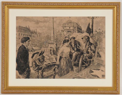 1945 COCA-COLA ORIGINAL ART: Image is 11" x 15 1/2"; framed under Plexiglas; the piece is in pen and ink with white highlights; paper has slightly yellowed over time; this original pen & ink was possibly a study for a painting Co