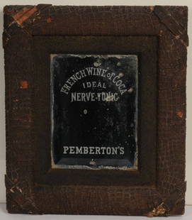 IMPORTANT PEMBERTON'S NERVE TONIC SIGN/MIRROR: RARE - 14" x 12"; historic 1885 mirror advertising Pemberton's Elixir, French Wine of Coca was acquired by the museum roughly 40 years ago from a woman whose husband, as a young boy, was given the mir