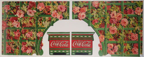 CIRCA '18 TO '25 COCA-COLA LARGE PAPER WINDOW TRIM: This beautiful set would trim a window approximately 8' wide by 8' tall; nice and complete with all 7 pieces included, also includes a file photo of a similar window treatment set from 1915; minor fol