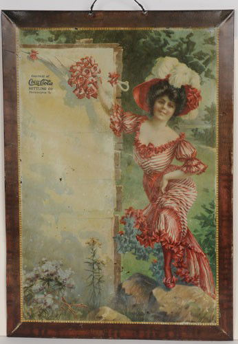 CIRCA 1905 COCA-COLA TIN SIGN: 19" x 13 1/2"; tin over cardboard construction; made by the Meek Co. entitled "Have a Look" lower left corner; bottom border marked "Compliments of George G. Bientzle, Bottler" and the stock sign impr