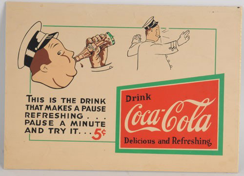 1930 COCA-COLA PAPER POSTER: 10" x 14" has been dry mounted to heavy stock board; few minor ripples, light soiling, few minor marks and only light wear overall; condition 8+/EX