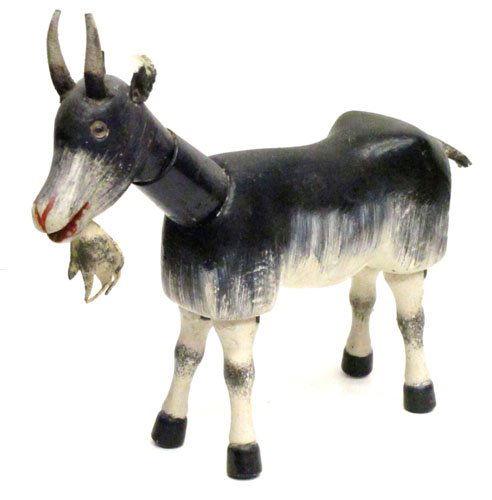 SCHOENHUT GOAT: Glass eye; some touch up; replaced leather; L-8", G-VG