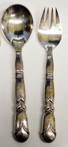 GEORG JENSEN STERLING SALAD SET: Denmark #57; not monogrammed; L-8 3/4",