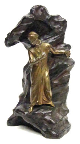 FRENCH BRONZE DANTE: Incised "Sanson"; rock is painted bronze; H-12 1/2", G-VG