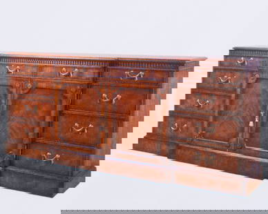 ALTHORP MAHOGANY SIDEBOARD: George III style; fluted frieze, two drawers over two central doors, flanked by four drawers; normal wear; H-38 3/4", L-92", Depth 18", VG-EX