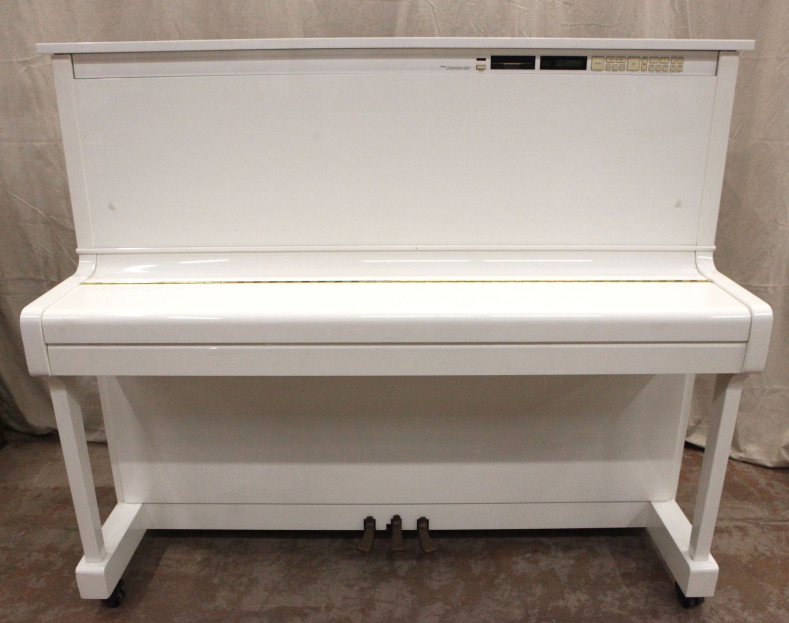 YAMAHA DISLAVIER PIANO: White enamel upright piano, model MX100B, serial #3401; selection of discs, working; normal wear; H-50", L-59", VG-EX