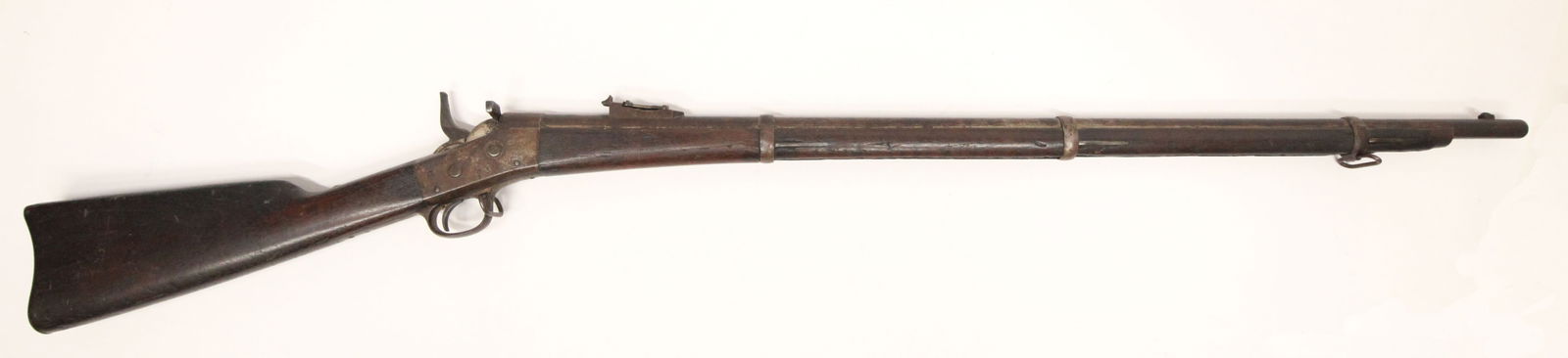 REMINGTON NO. 1 ROLLING BLOCK 50-70(?): Missing ram rod, 36" barrel, full stock, usual wear for age, G-VG