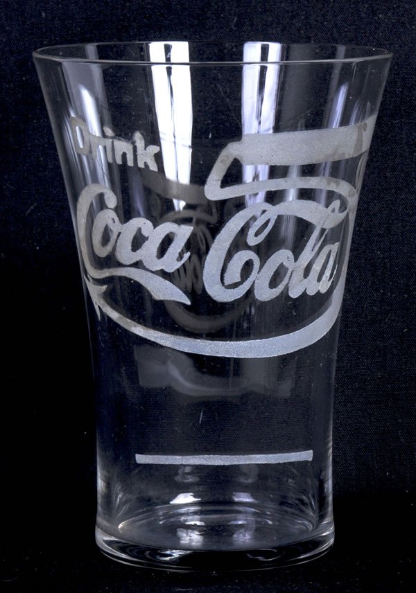 LARGE 5 CENTS COCA-COLA FLARE GLASS: Wide line 5 cents is featured. Only minor stains and light wear. Condition 9 / NM