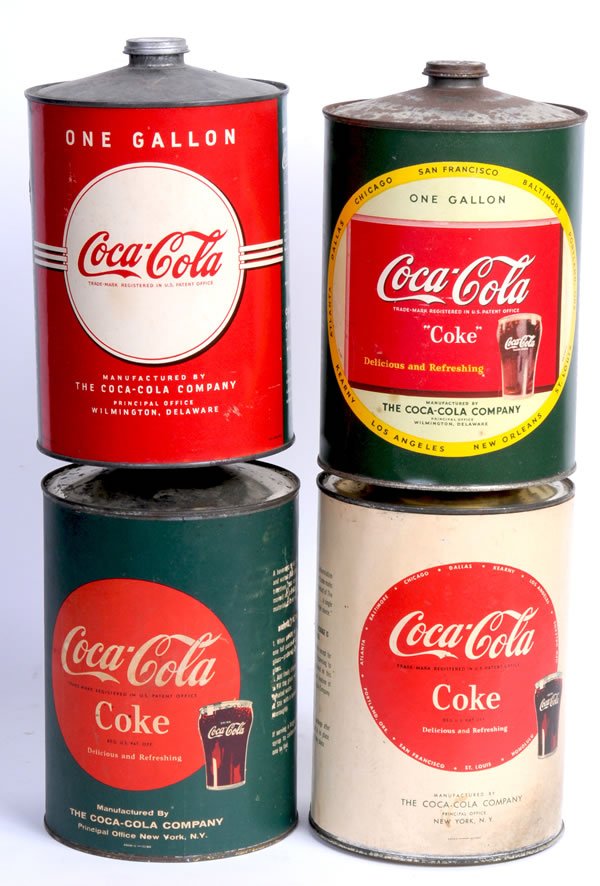 503 4 ASSORTED COCACOLA 1 GALLON SYRUP CANS