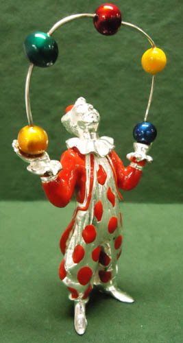 GENE MOORE CIRCUS JUGGLING CLOWN: sterling & enamel; 4" in height; VG-EX
