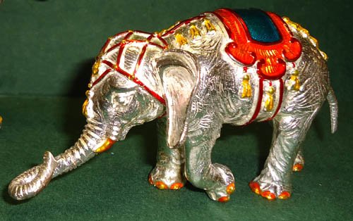 GENE MOORE CIRCUS BABY ELEPHANT: sterling & enamel; 4 1/2" in length; VG-EX