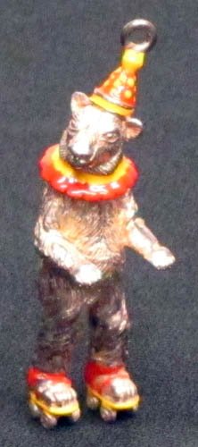 GENE MOORE CIRCUS BEAR KEY CHAIN: sterling & enamel; 2 1/2" in height; VG-EX