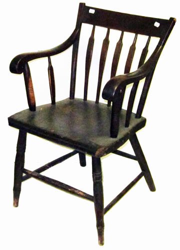 PAIR OF WINDSOR ARM CHAIRS: mixed wood; apron back; old stain; 32" x 19"; G