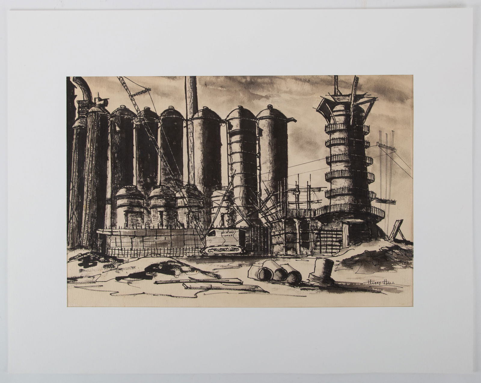 BALTIMORE ARTIST, HALL – INDUSTRIAL HARBOR SCENE ORIGINAL ART (1 of 3)