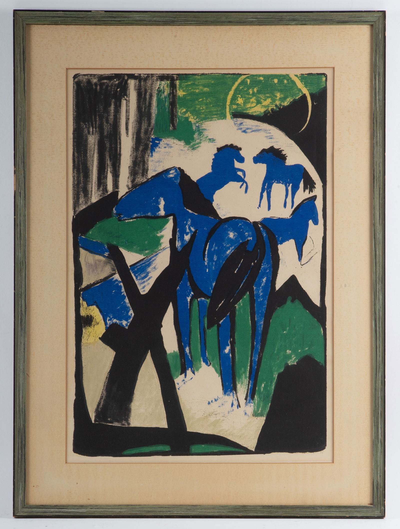FRANZ MARC LITHOGRAPH: "The Mother Mare of the Blue Horses", matted and framed; G-VG