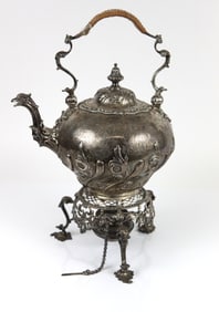 ENGLISH ANTIQUE STERLING KETTLE ON STAND