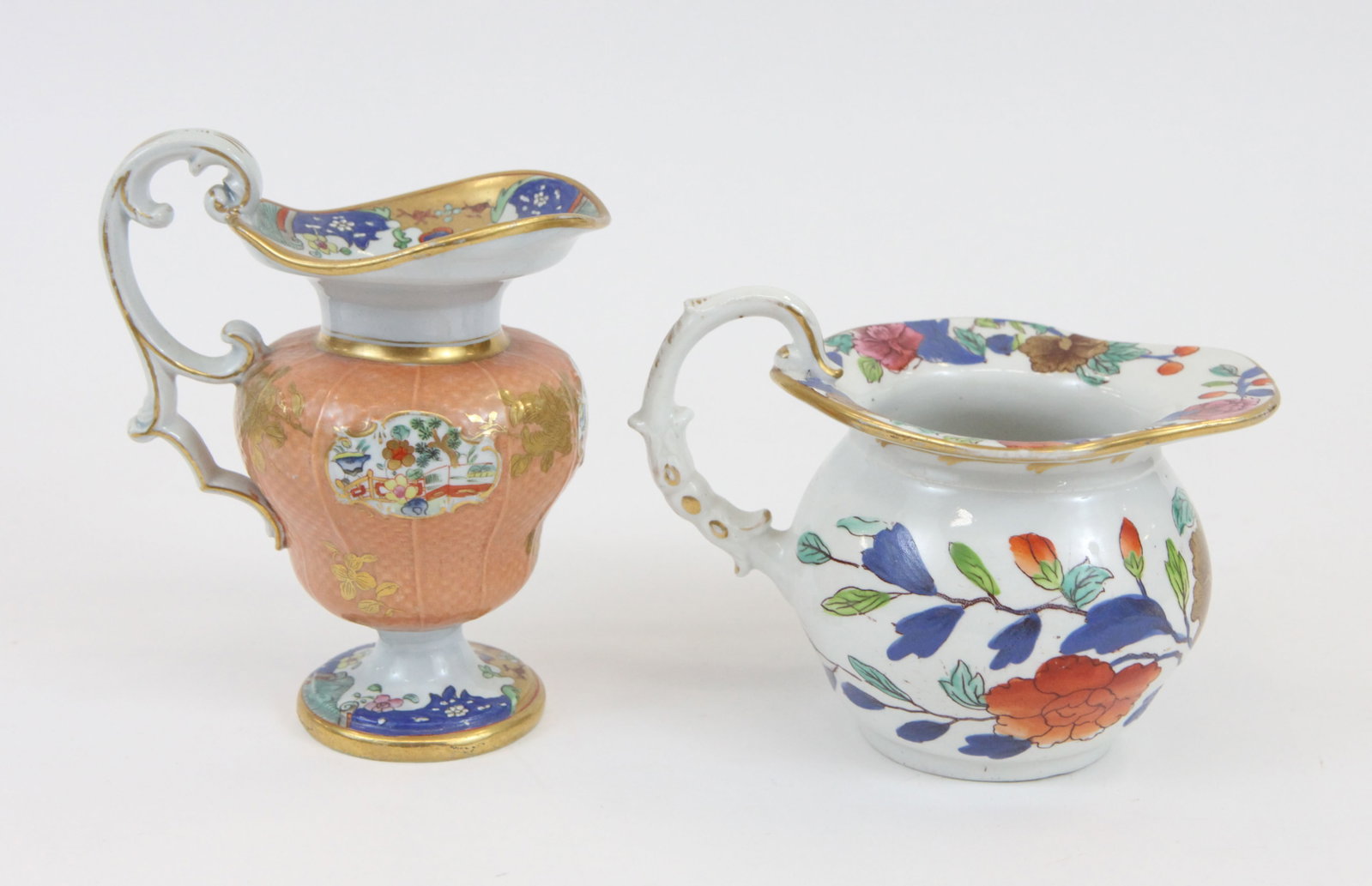 IRONSTONE PITCHERS (2): Normal wear; paint loss; tallest 5 1/2", G-VG