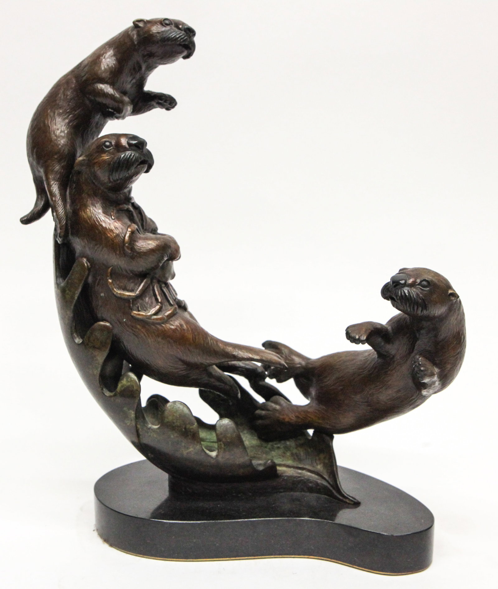 REGAT BRONZE OTTERS: "Kelp Cradle", patinated bronze; signed, 3/98, 1998; normal wear; H-15", VG-EX