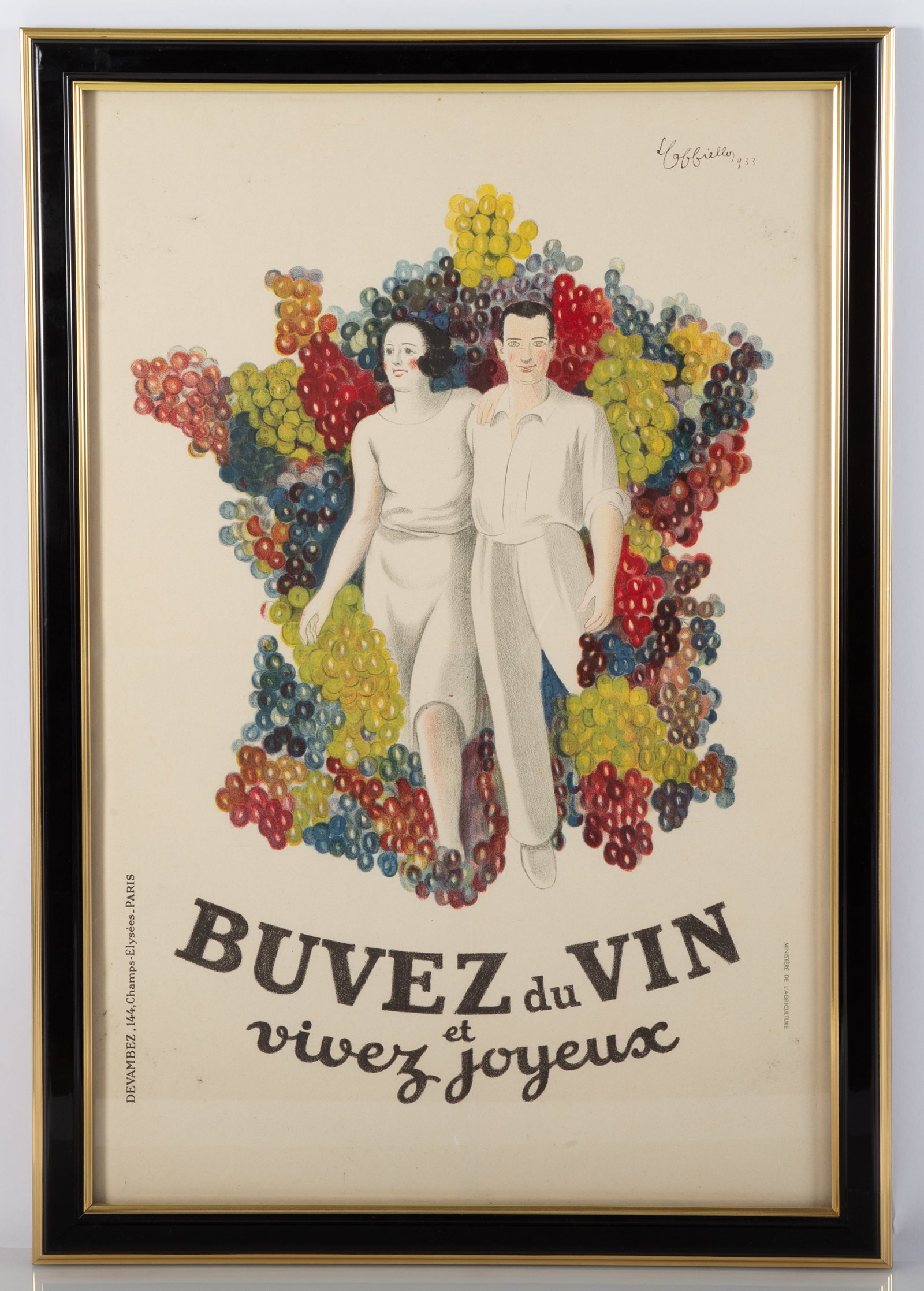 WINE POSTER: Buvez du Vin; Leonetto Cappiello; 1933 litho; framed size- 26" x 18"; VG-EX