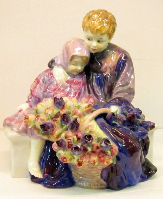 ROYAL DOULTON FLOWER SELLERS CHILDREN: Painted porcelain; H. N. 1206; painted script on bottom; some flower chips; H-8", G