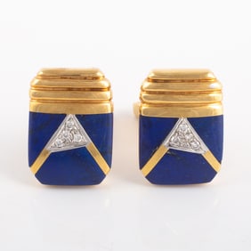 18K GOLD, LAPIS & DIAMOND CUFFLINKS