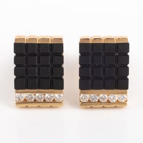 14K GOLD, ONYX and DIAMOND CUFFLINKS