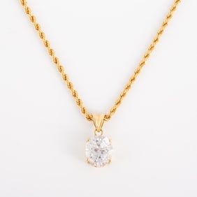 14K GOLD NECKLACE WITH GEMSTONE DROP