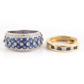 18K GOLD, SAPPHIRE & DIAMOND RING, ETC.