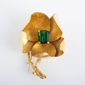 18K GOLD & TOURMALINE FLOWER PIN