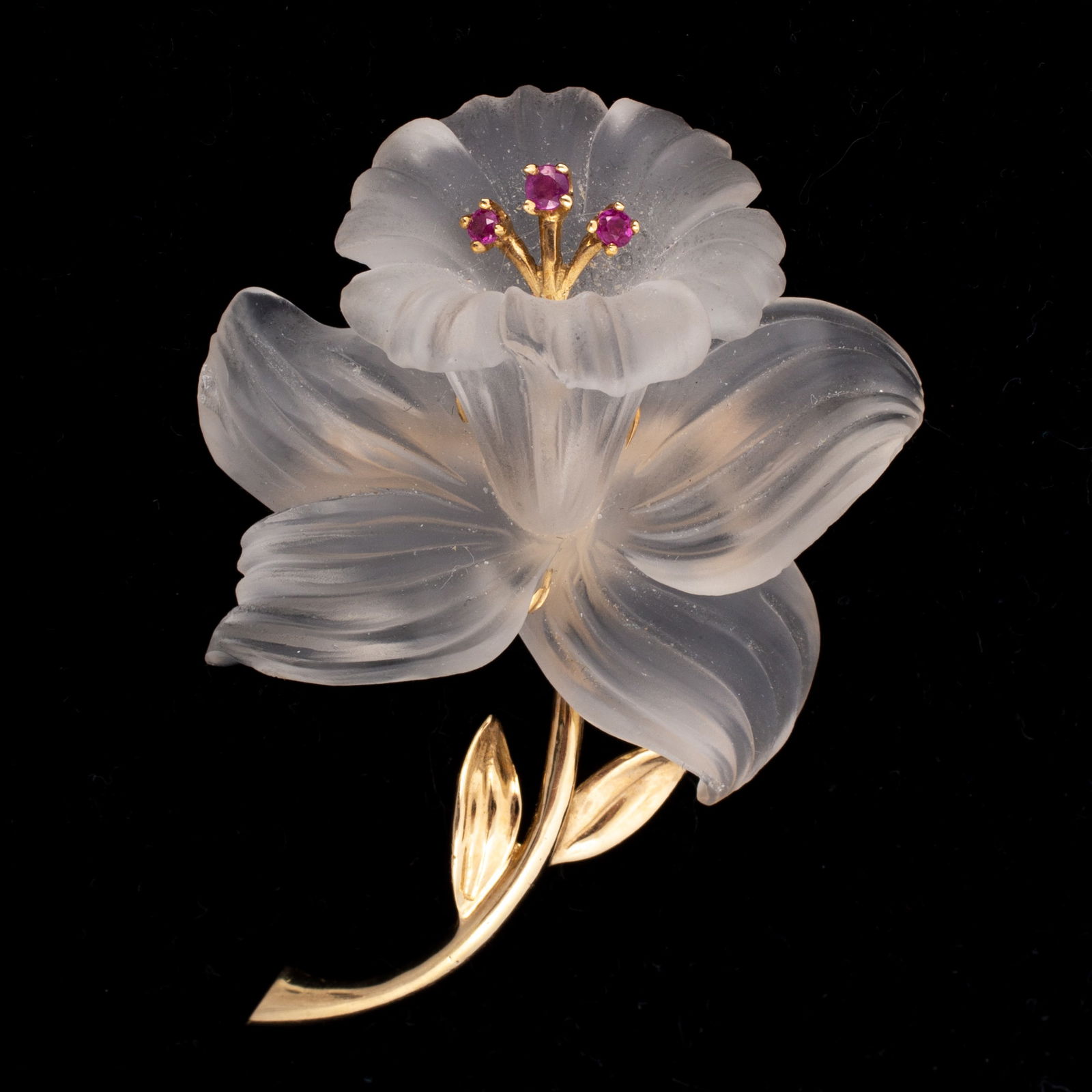 14K GOLD, GLASS & RUBY BROOCH (1 of 4)