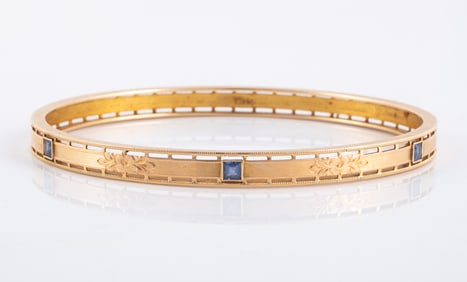 14K GOLD & SAPPHIRE BANGLE BRACELET