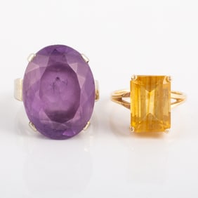 (2) 14K GOLD & AMETHYST RINGS